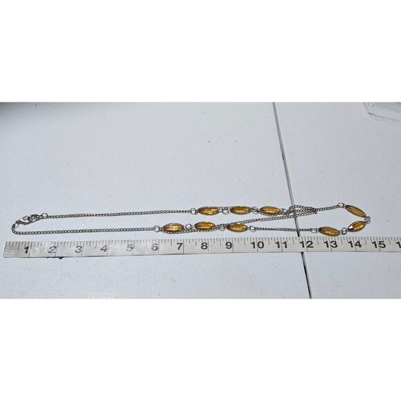 Elegant Brown Beaded Silver Tone Chain Multi Strand Necklace Fashion Jewelry - Picture 4 of 5